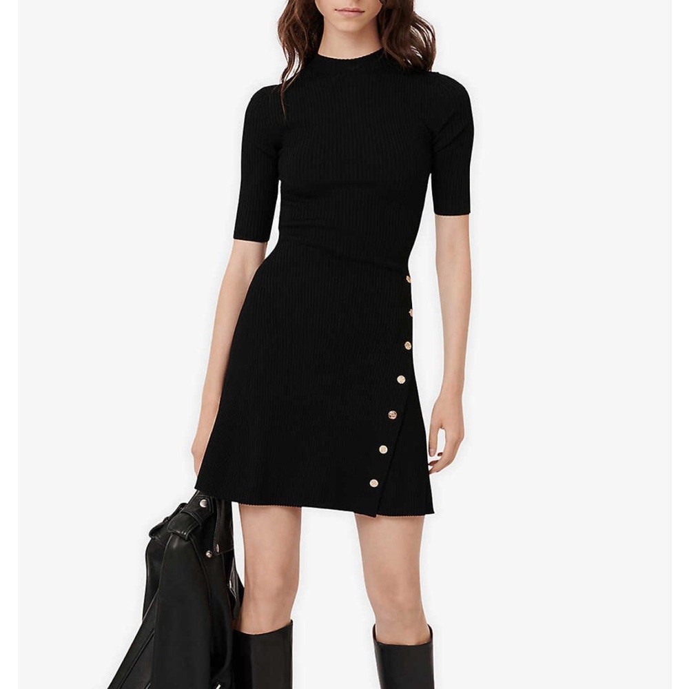 Maje rosea botton embellished black knit dress 38 new